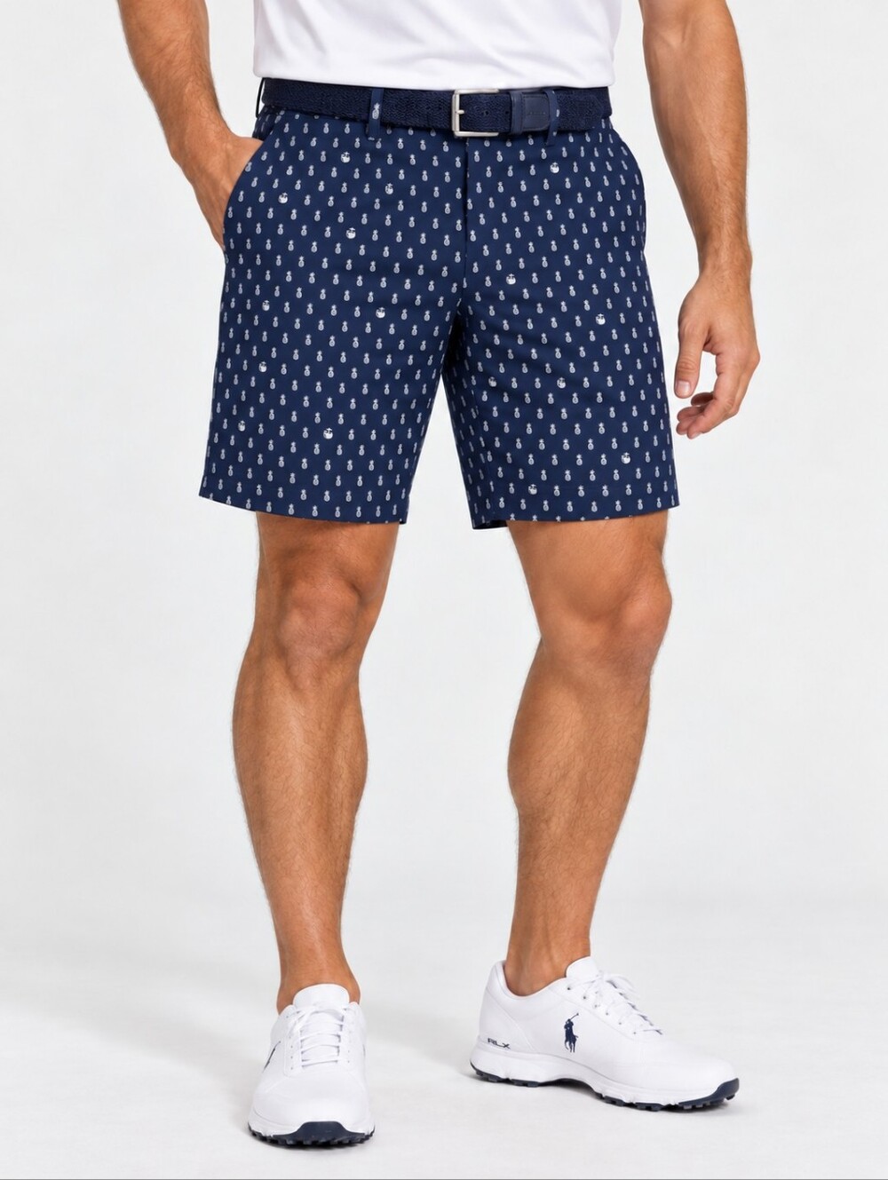 RLX Ralph Lauren Pineapple Golf Shorts Men's 38 Navy Classic Fit 9"